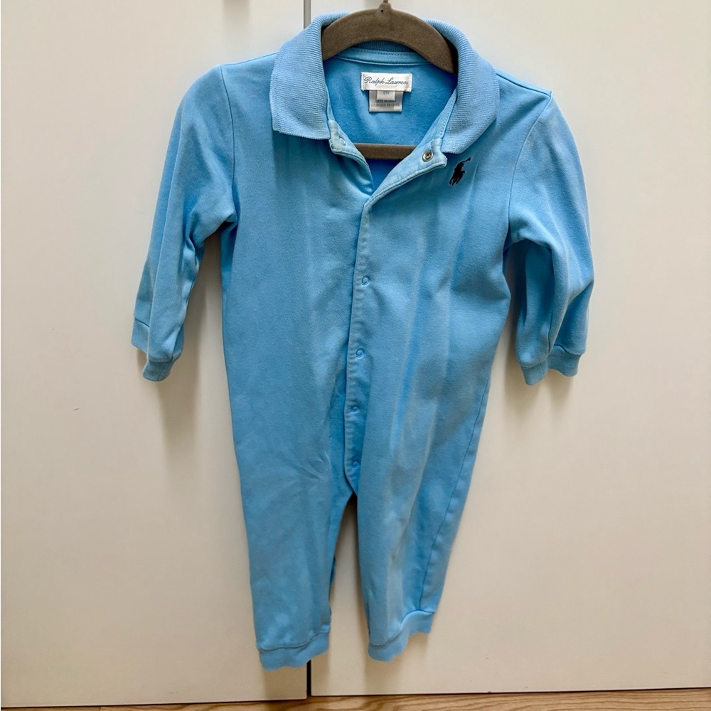 Ralph Lauren Long Sleeve polo cotton onesie romper size 12 months in baby blue